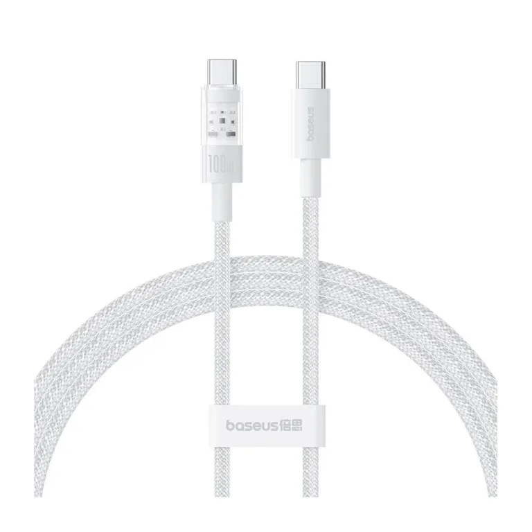 Baseus Gem P10373000211-00 1 m 100 W valge USB-C–USB-C kiirlaadimiskaabel nailonkattega