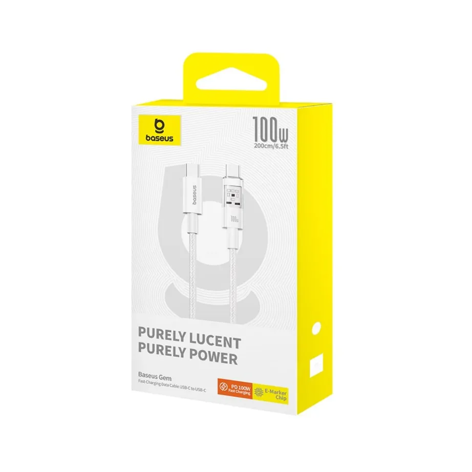 Baseus Gem P10373000211-01 2 m 100 W valge USB-C kiirlaadimiskaabel nailonkattega – 6