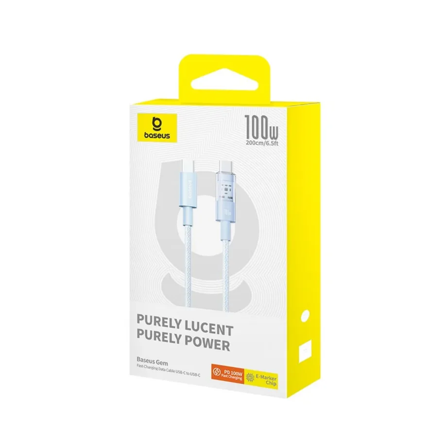 Baseus Gem P10373000311-01 2 m sinine 100 W USB-C–USB-C kiirlaadimiskaabel, nailon – 6