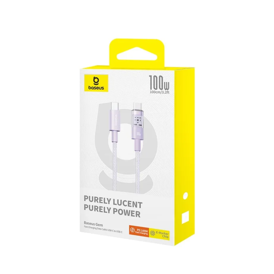 Baseus Gem P10373000511-00 1 m 100 W lilla USB-C to USB-C nailonist kiirlaadimiskaabel - 6