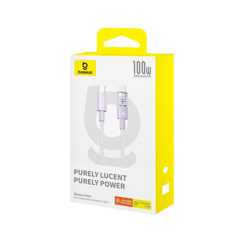 Baseus Gem P10373000511-01 2 m lilla USB-C–USB-C 100 W nailonist kiirlaadimiskaabel – 6