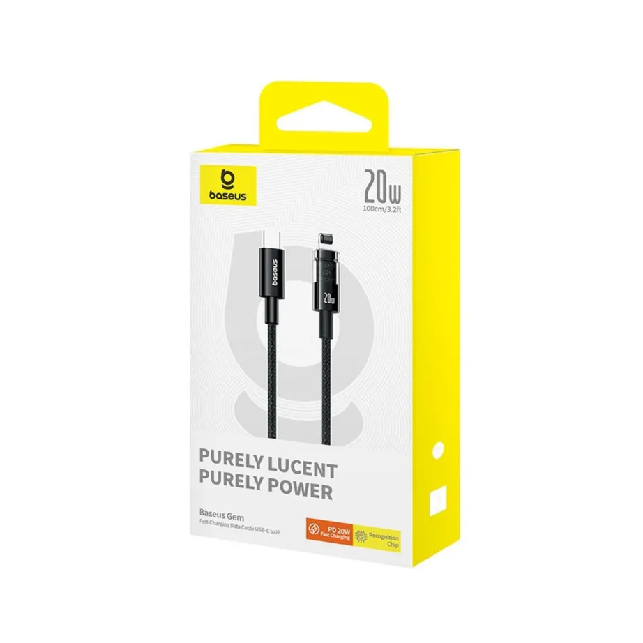 Baseus Gem P10373001111-00 1 m 20 W must nailonist USB-C – Lightning kiirlaadimiskaabel – 5