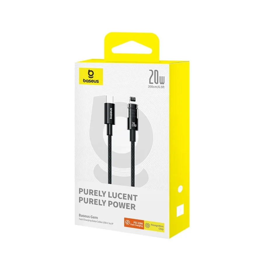 Baseus Gem P10373001111-01 2 m 20 W must USB-C–Lightning kiirlaadimiskaabel, nailonkattega Apple seadmetele – 5