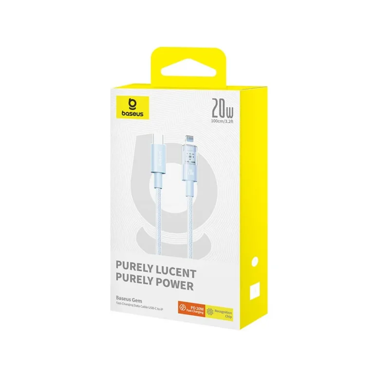Baseus Gem P10373001311-00 1 m sinine USB-C – Lightning 20W PD kiirlaadimiskaabel, nailonist, Apple’i seadmetele