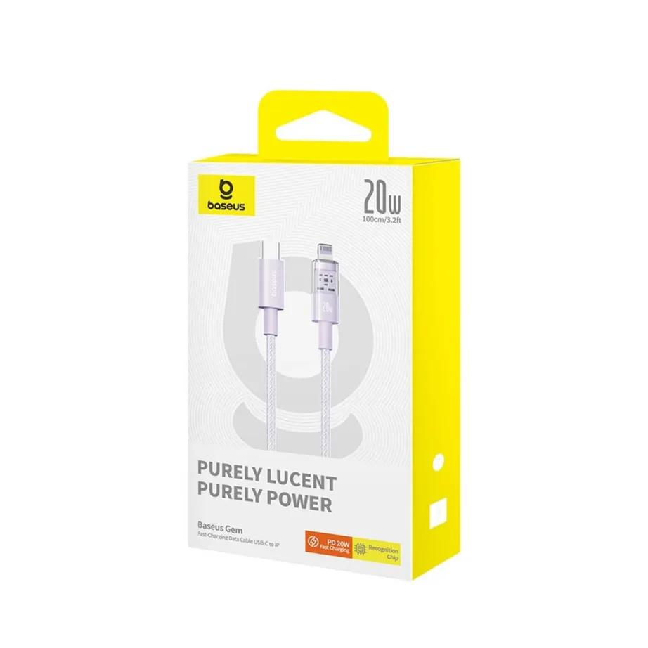 Baseus Gem P10373001511-00 1 m 20 W lilla USB-C–Lightning kiirlaadimiskaabel, nailon – 5