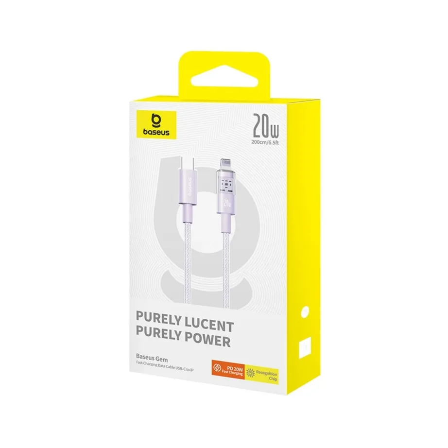 Baseus Gem P10373001511-01 2 m 20 W USB-C to Lightning kiirlaadimiskaabel, lilla, nailon – 5