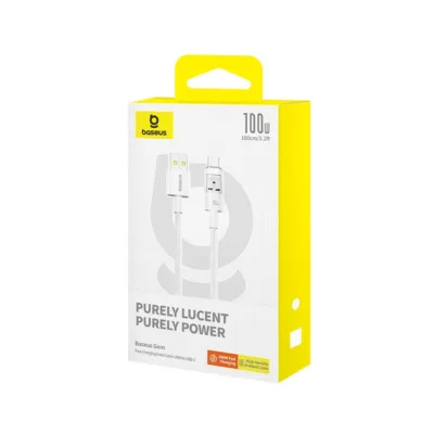 Baseus Gem P10373002211-00 1 m 100 W valge USB-A – USB-C kiirlaadimiskaabel nailonkattega