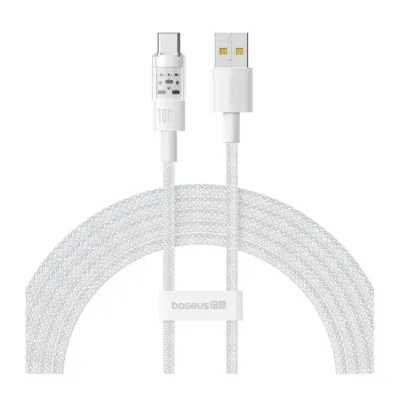 Baseus Gem P10373002211-01 2 m valge 100 W USB-A–USB-C kiirlaadimiskaabel nailonkattega