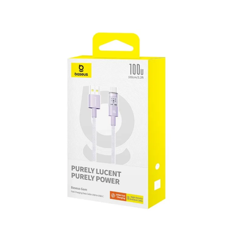 Baseus Gem P10373002511-00 1 m 100 W lilla USB-A – USB-C kiirlaadimiskaabel, nailon