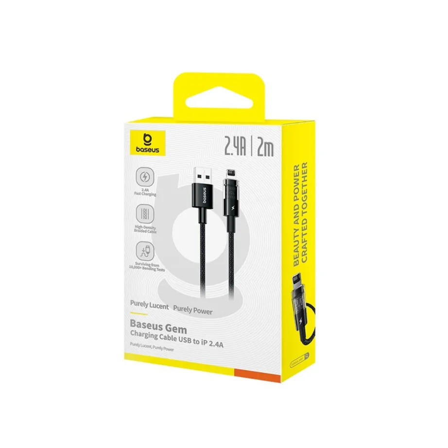 Baseus Gem P10373003111-01 2 m 2,4A must nailonist USB-A – Lightning kiirlaadimiskaabel – 6