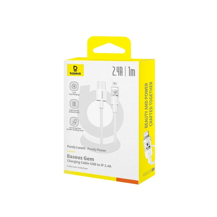 Baseus Gem P10373003211-00 1 m valge USB-A–Lightning 2,4A nailonist kiirlaadimiskaabel – 6