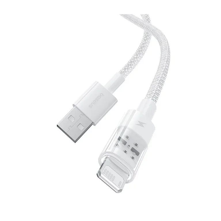 Baseus Gem P10373003211-01 2 m valge USB-A–Lightning 2,4A kiirlaadimiskaabel nailonpunutisega