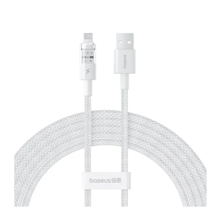 Baseus Gem P10373003211-01 2 m valge USB-A–Lightning 2,4A kiirlaadimiskaabel nailonpunutisega