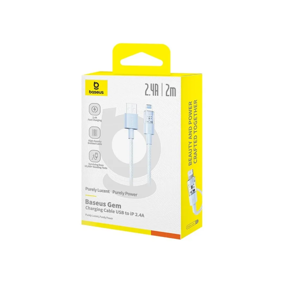 Baseus Gem P10373003311-01 2 m sinine USB-A – Lightning 2,4A nailonist kiirlaadimiskaabel Apple seadmetele – 6