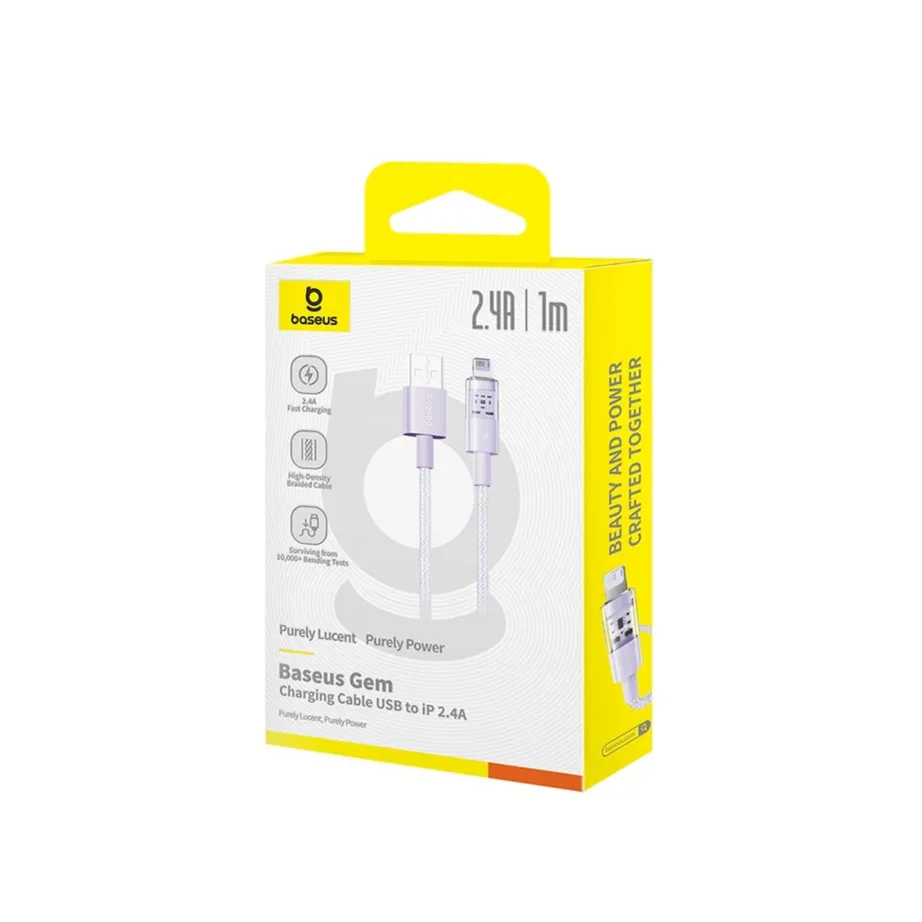 Baseus Gem P10373003511-00 1 m lilla nailonist USB-A – Lightning 2,4A kiirlaadimiskaabel Apple’i seadmetele – 6