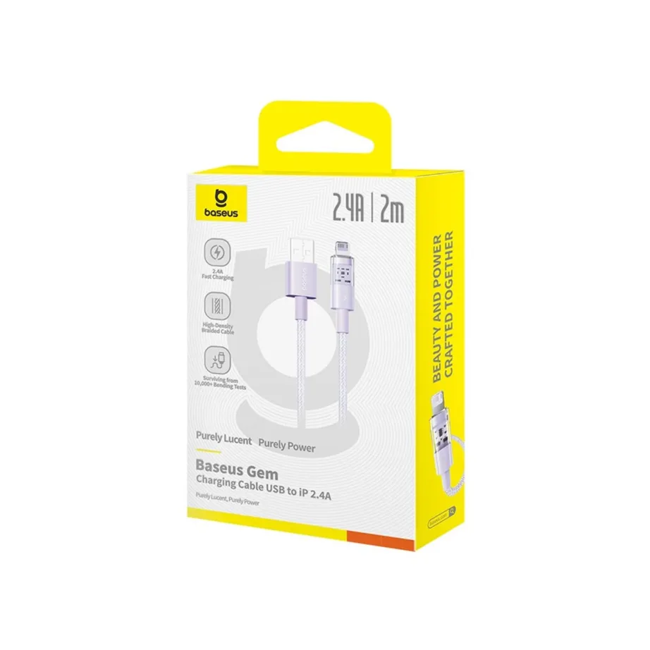 Baseus Gem P10373003511-01 2 m lilla USB-A – Lightning 2,4A kiirlaadimiskaabel nailonist Apple seadmetele – 6