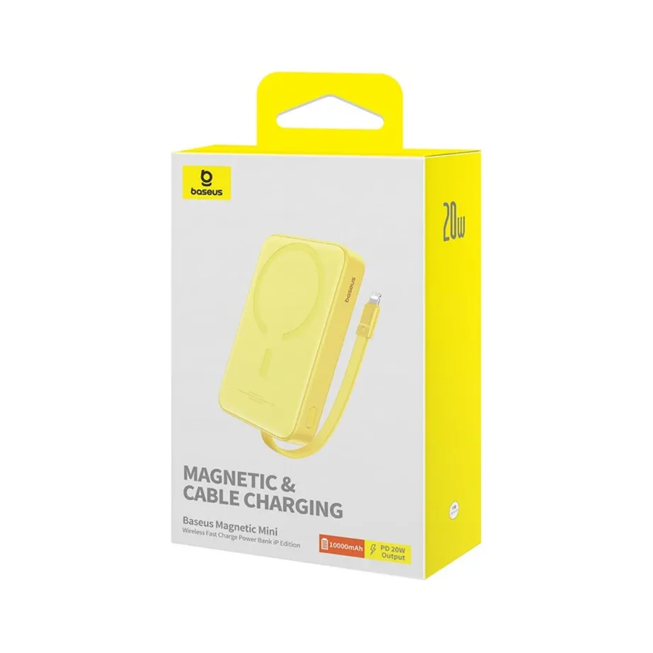 Baseus Magnetic Mini P10022109Y23-00 10000mAh 20W MagSafe kollane juhtmevaba akupank Lightning- ja USB-C laadimisega – 7