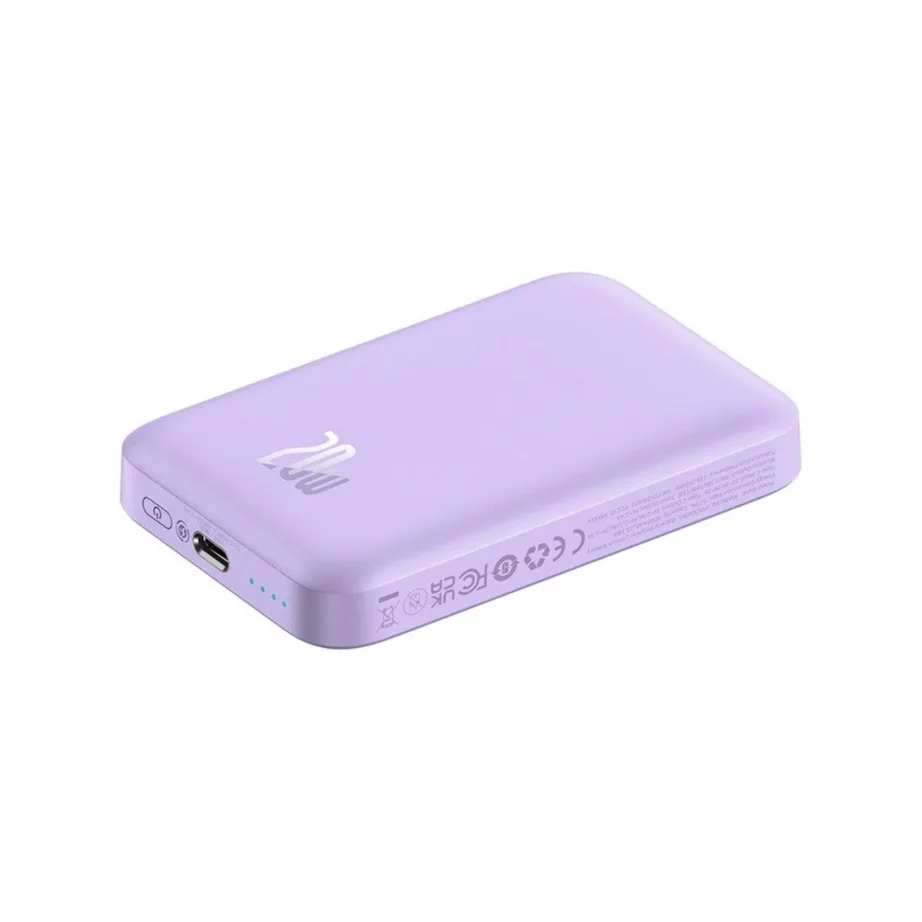 Baseus P10059002513-00 6000mAh 20W lilla MagSafe-iga ühilduv kaasaskantav akupank USB-C ja USB-A portidega – 9