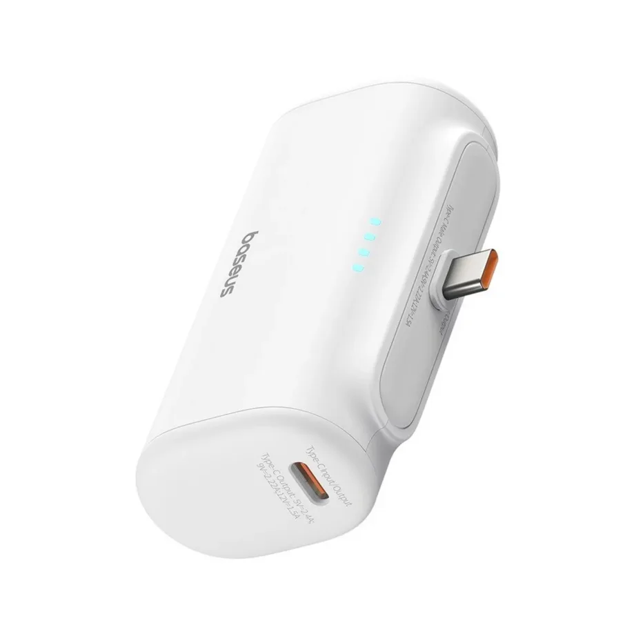 Baseus P10068306213-00 5000mAh valge USB-C kiirlaadimisega 20W powerbank nutiseadmetele (80x40x26 mm) – 5