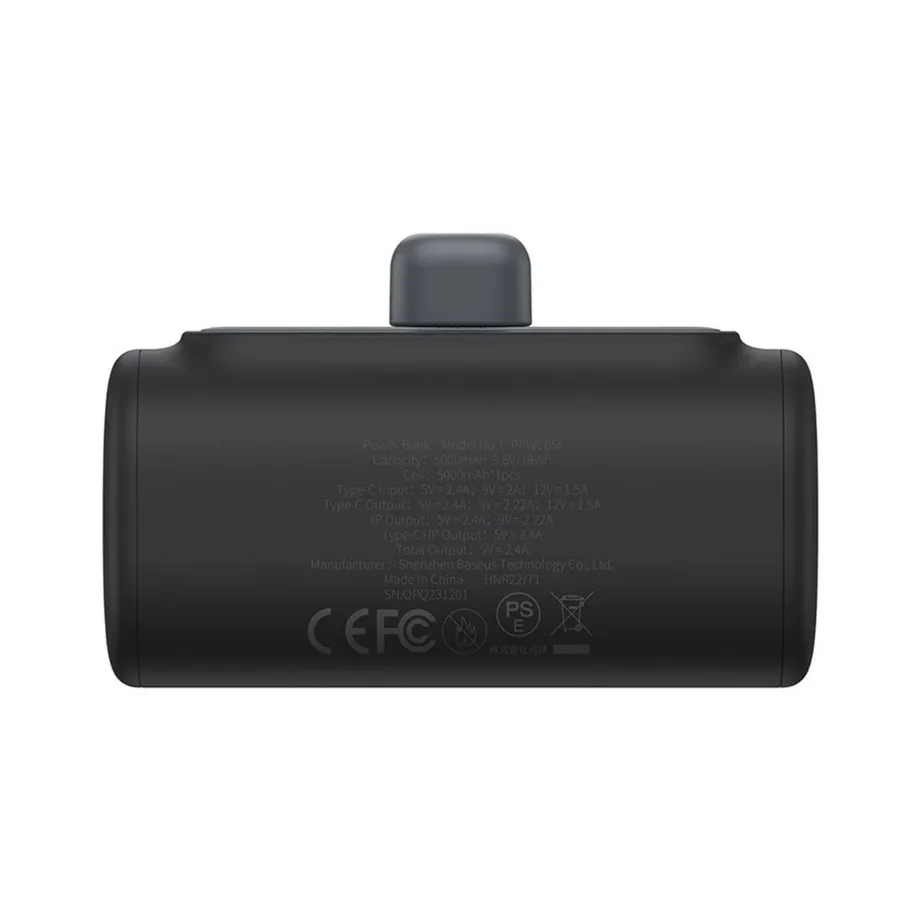 Baseus P10068307113-00 5000 mAh 20 W must kompaktne liitium-ioon akupank USB-C, USB-A ja Lightning ühendusega – 2