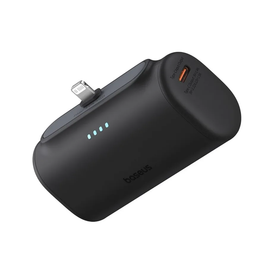 Baseus P10068307113-00 5000 mAh 20 W must kompaktne liitium-ioon akupank USB-C, USB-A ja Lightning ühendusega – 3