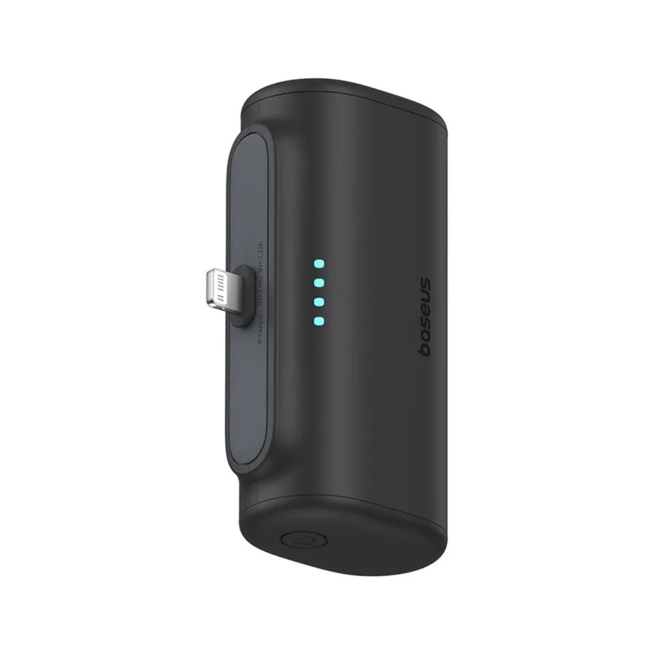 Baseus P10068307113-00 5000 mAh 20 W must kompaktne liitium-ioon akupank USB-C, USB-A ja Lightning ühendusega – 4
