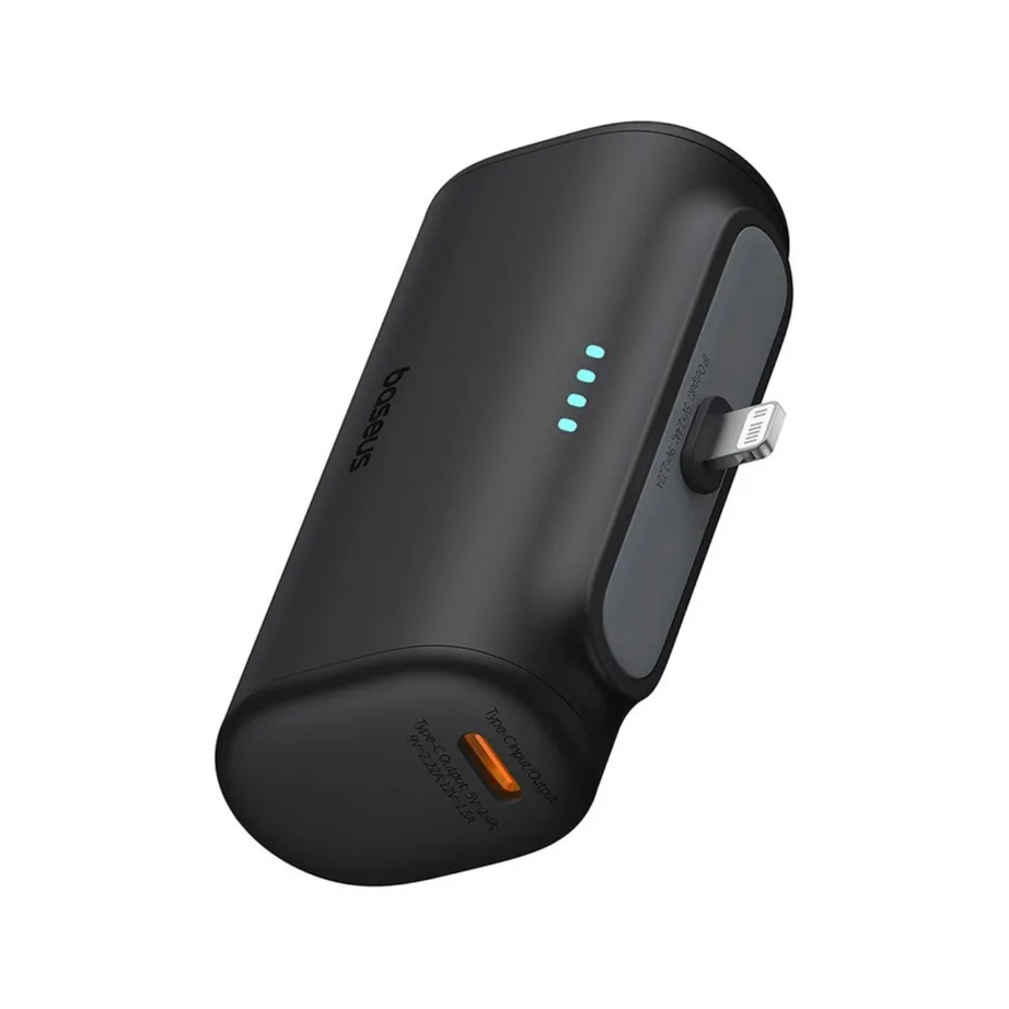 Baseus P10068307113-00 5000 mAh 20 W must kompaktne liitium-ioon akupank USB-C, USB-A ja Lightning ühendusega – 5