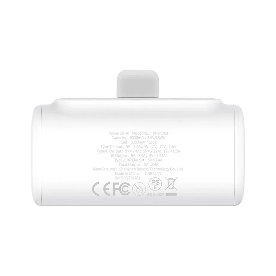 Baseus P10068307213-00 5000mAh 20W valge akupank USB-C, USB-A ja Lightningiga, kahe seadme kiireks laadimiseks – 2