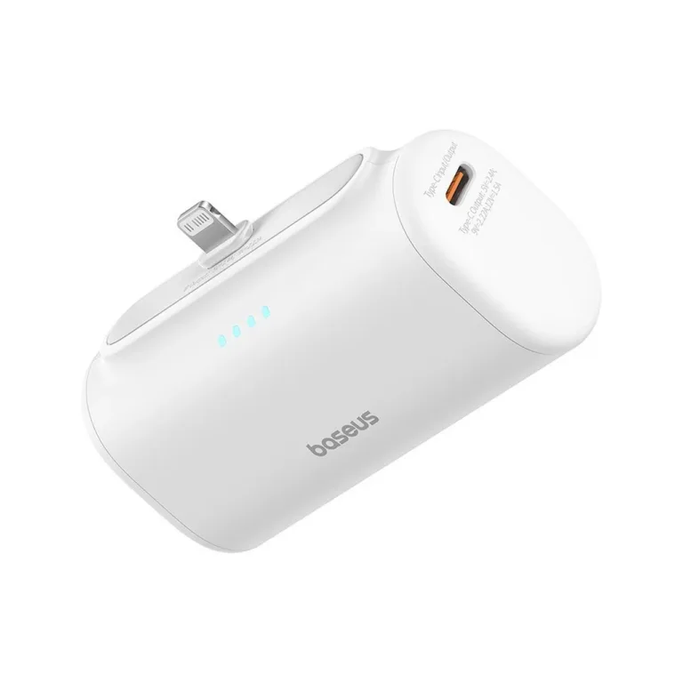 Baseus P10068307213-00 5000mAh 20W valge akupank USB-C, USB-A ja Lightningiga, kahe seadme kiireks laadimiseks