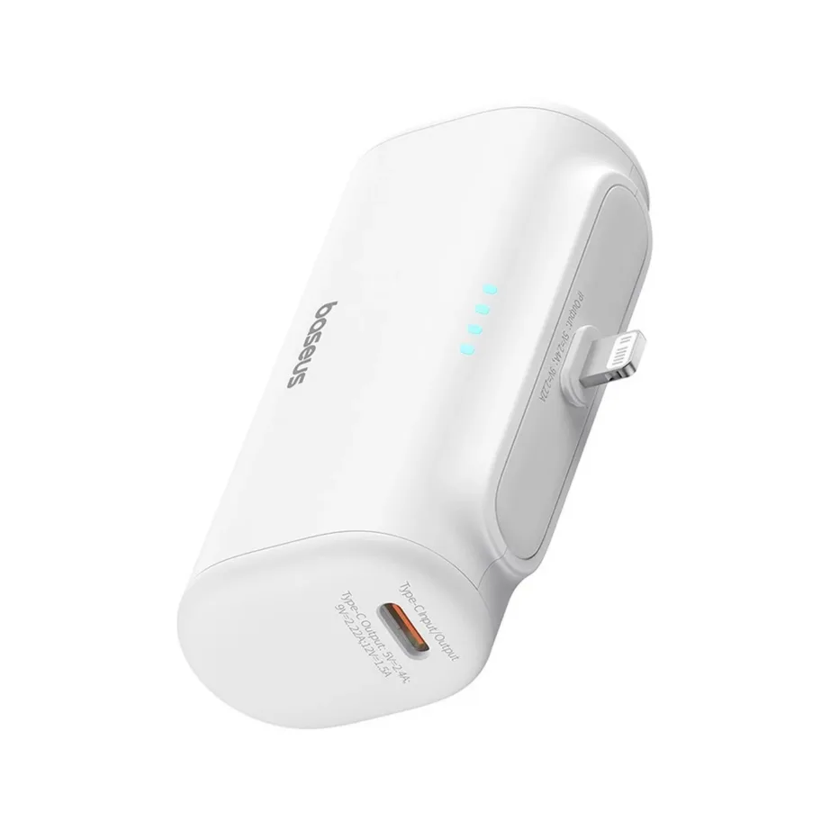 Baseus P10068307213-00 5000mAh 20W valge akupank USB-C, USB-A ja Lightningiga, kahe seadme kiireks laadimiseks – 4