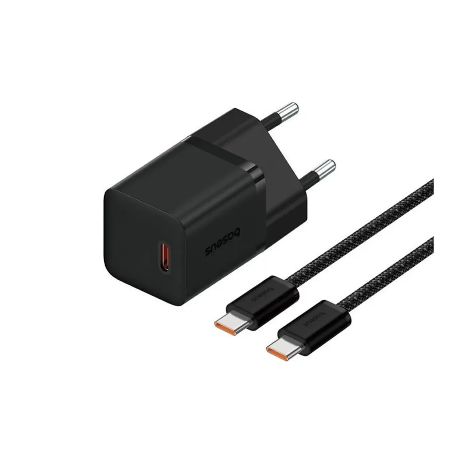 Baseus P10110902113-01 30W USB-C GaN kiirlaadija 1 port must, kaabel komplektis