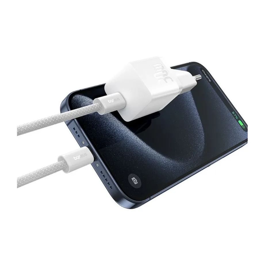Baseus P10110902213-01 30W USB-C GaN5 valge seinalaadija, kiirlaadimisega, 1 m USB-C kaabel komplektis – 6