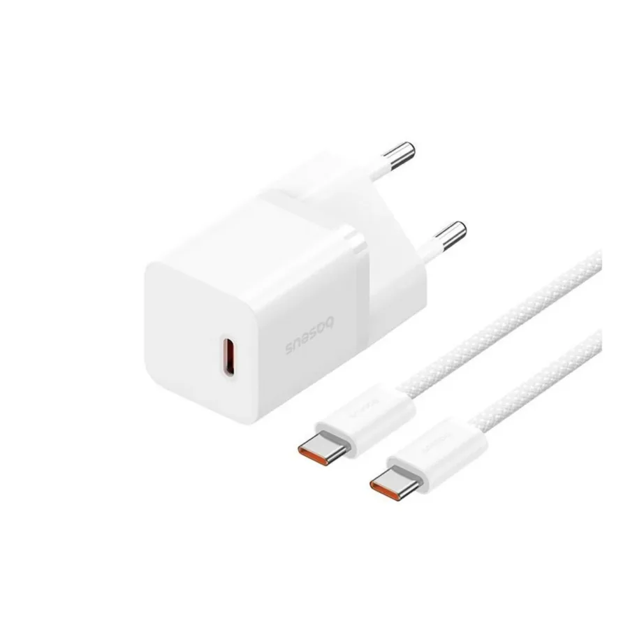 Baseus P10110902213-01 30W USB-C GaN5 valge seinalaadija, kiirlaadimisega, 1 m USB-C kaabel komplektis