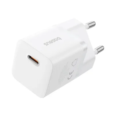 Baseus P10110909213-00 25W valge GaN USB-C kiirlaadija Power Delivery ja QC 3.0, 1 port, kaabel komplektis