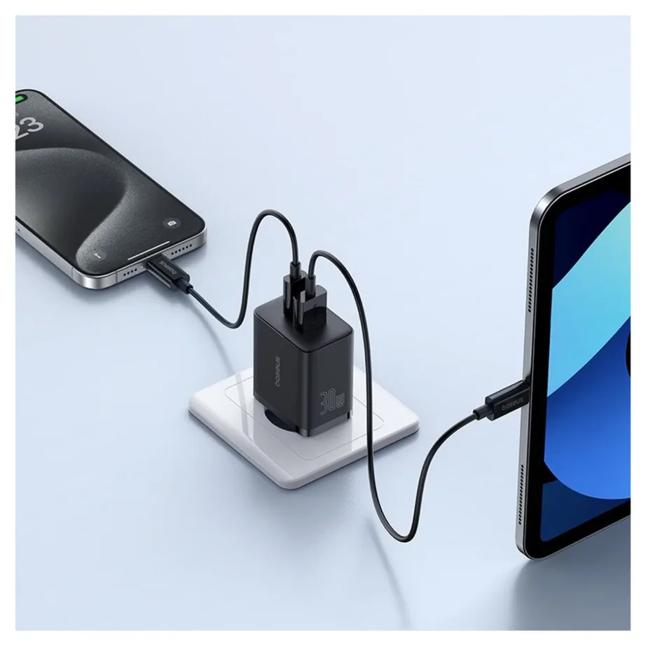 Baseus P10111404113-00 Cube 30W must USB-C ja USB-A seinalaadija, 2 seadmele, 40x28x64,5 mm - 5