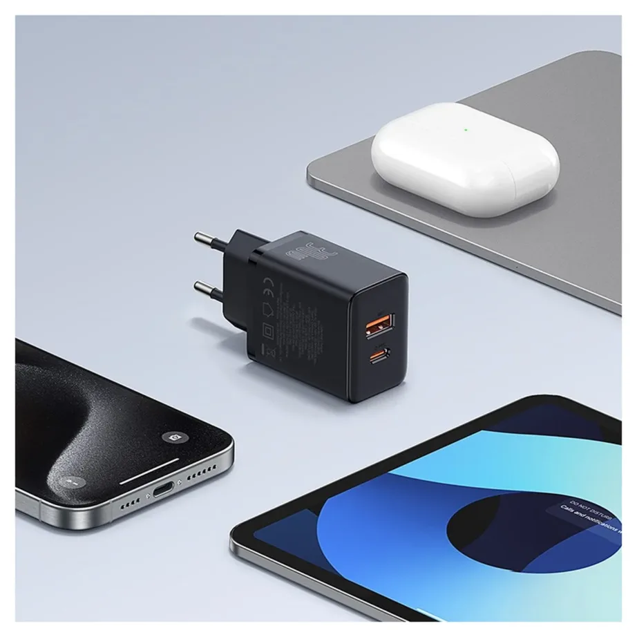 Baseus P10111404113-00 Cube 30W must USB-C ja USB-A seinalaadija, 2 seadmele, 40x28x64,5 mm - 6