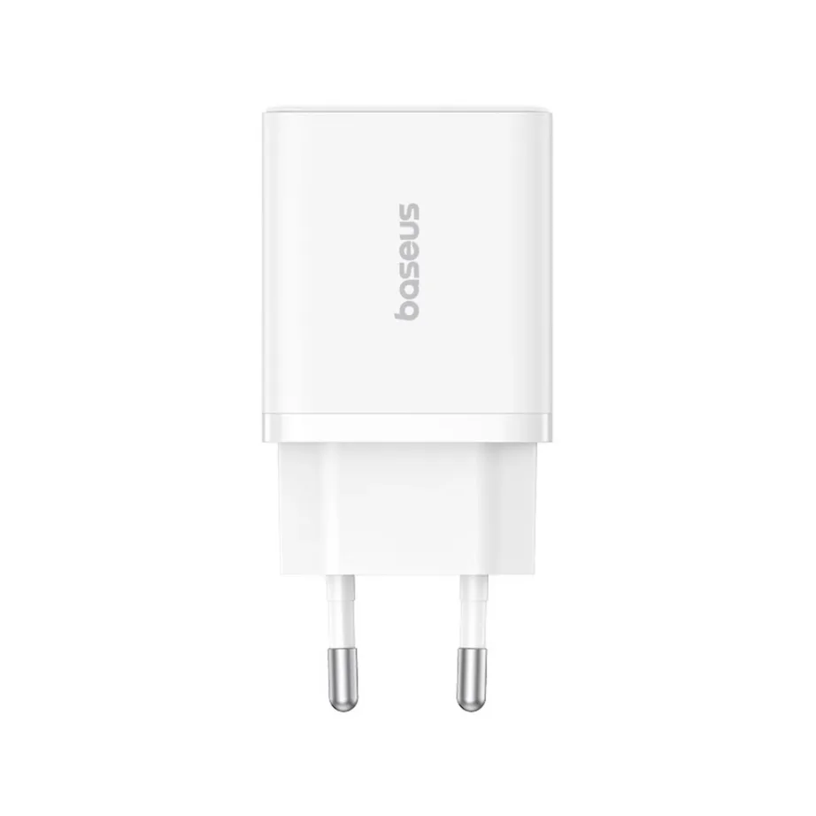 Baseus P10111404213-00 Cube 30W valge USB-C ja USB-A seinalaadija (64,5x40x28 mm) kiirlaadimisega, 2 seadmele