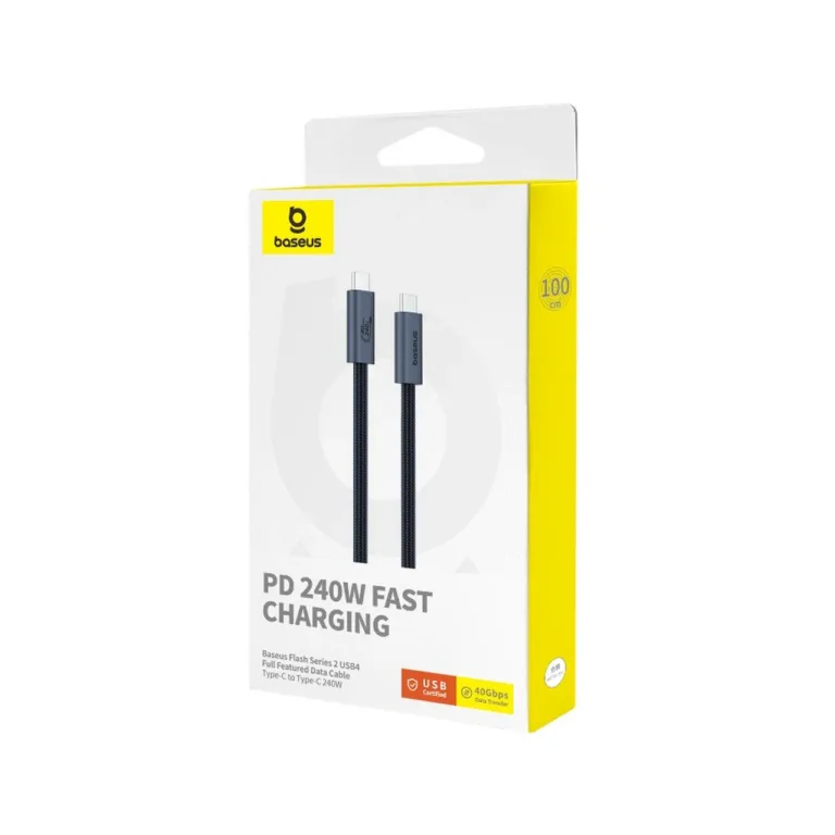 Baseus P10311803111-00 1 m 240 W USB-C–USB-C kaabel, 40Gbps andmeedastus, 8K@60Hz, must, tsingisulam/nailon