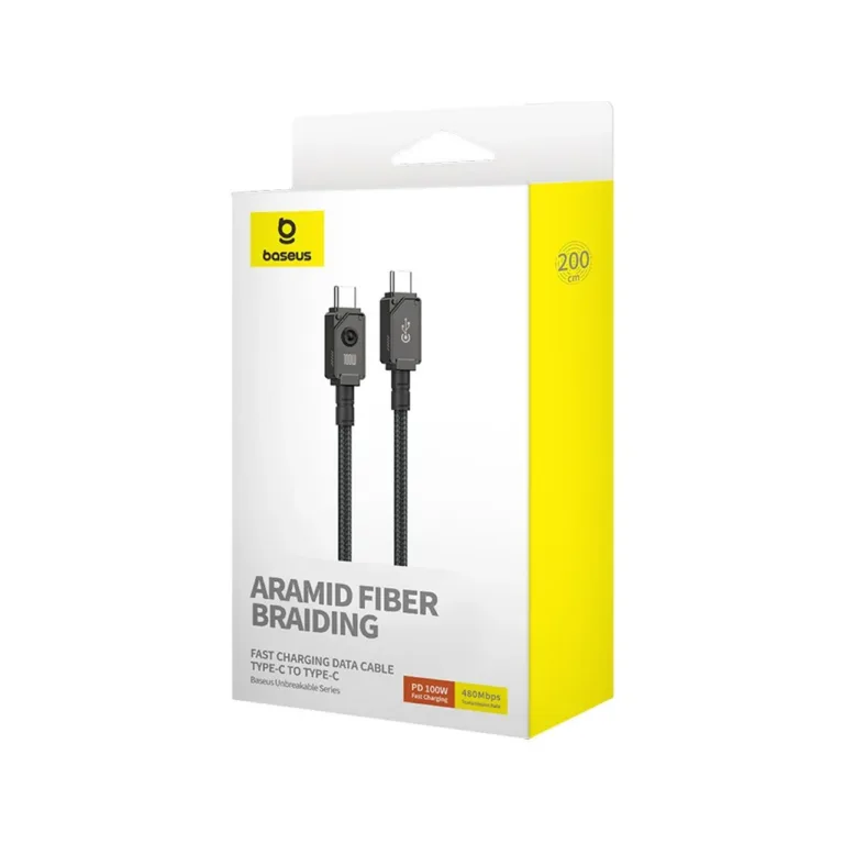 Baseus P10355800111-01 2 m valge USB-C – USB-C aramiidkaabel 100W kiirlaadimise ja andmeedastusega