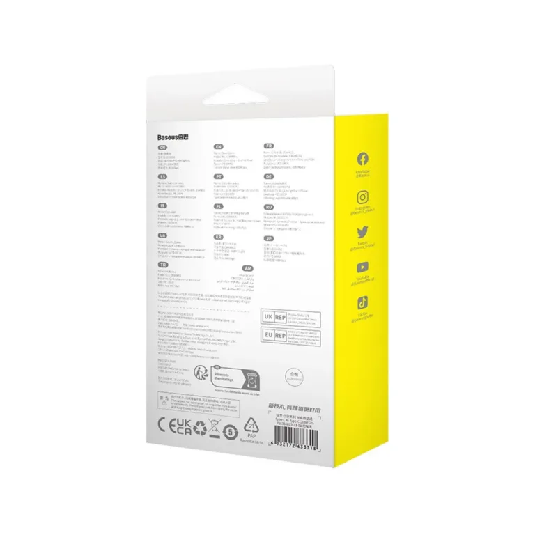Baseus P10355800111-01 2 m valge USB-C – USB-C aramiidkaabel 100W kiirlaadimise ja andmeedastusega