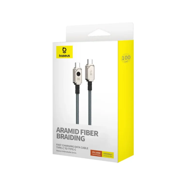 Baseus P10355800221-00 1 m aramiidist valge USB-C–USB-C 100 W kiirlaadimiskaabel