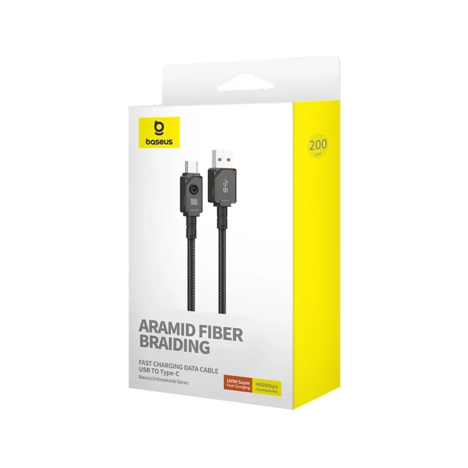 Baseus P10355801111-01 2 m USB-A – USB-C 100 W aramiidist kiirlaadimiskaabel, must - 7
