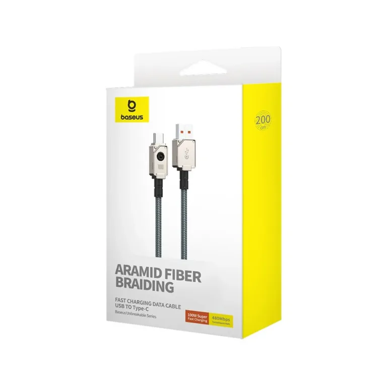 Baseus P10355801221-01 2 m 100 W valge USB-A – USB-C aramiidpunutisega kaabel kiirlaadimiseks ja andmeedastuseks