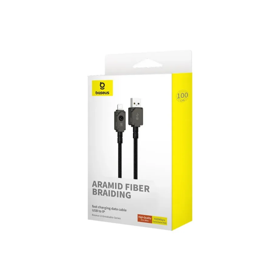 Baseus P10355802111-00 1 m USB-A – Lightning kaabel, 2,4 A, 480 Mbit/s, must, tsinksulam/aramidkiud – 7