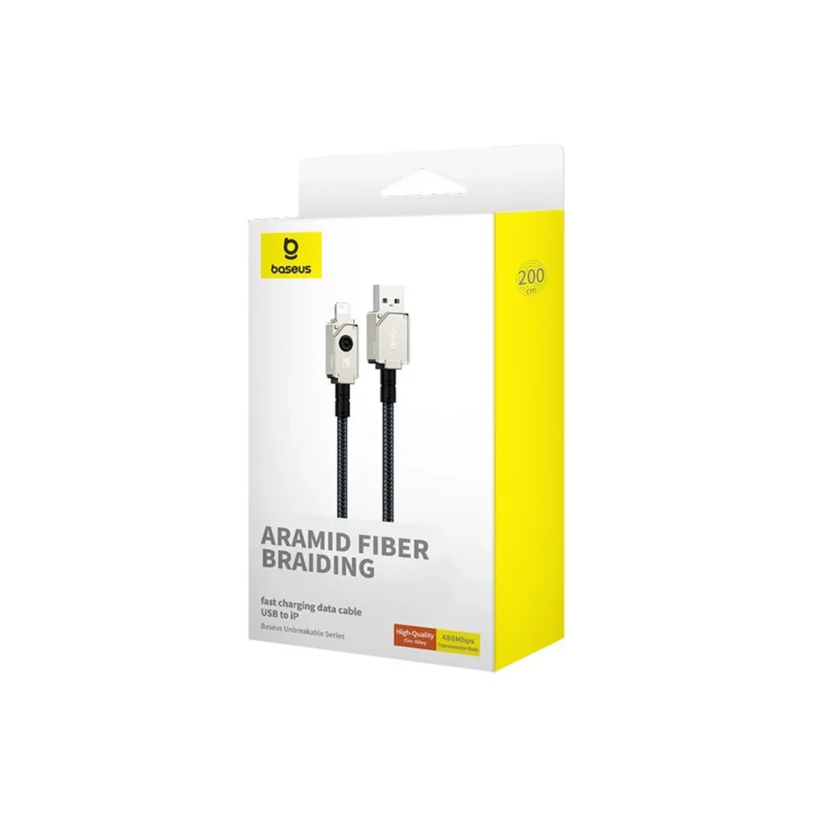 Baseus P10355802111-01 2 m must USB-A – Lightning kaabel, 2,4A, 480 Mbps, tsingisulamist ja aramiidkiust, PD-tugi - 7