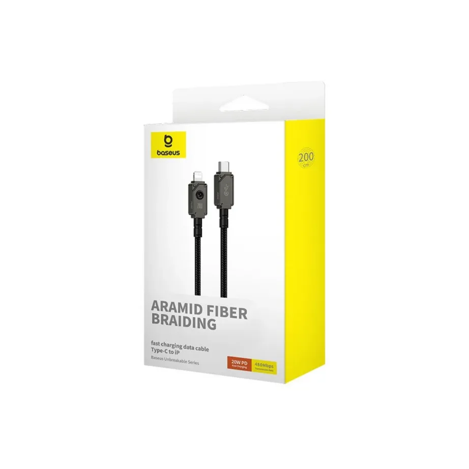 Baseus P10355803111-01 2 m must USB-C–Lightning kaabel, 20 W, aramiidkiust ja tsingisulamist, 480 Mbit/s andmeedastus – 7