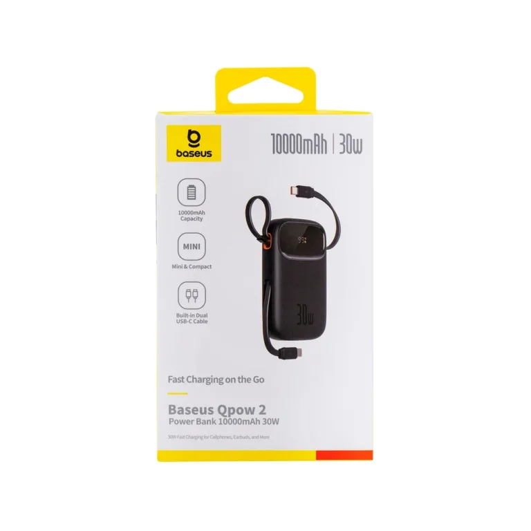Baseus Qpow 2 P10055008113-00 10000 mAh 30W must LiPo kiirlaadimisega akupank sisseehitatud ekraani ja USB-C/USB-A väljunditega