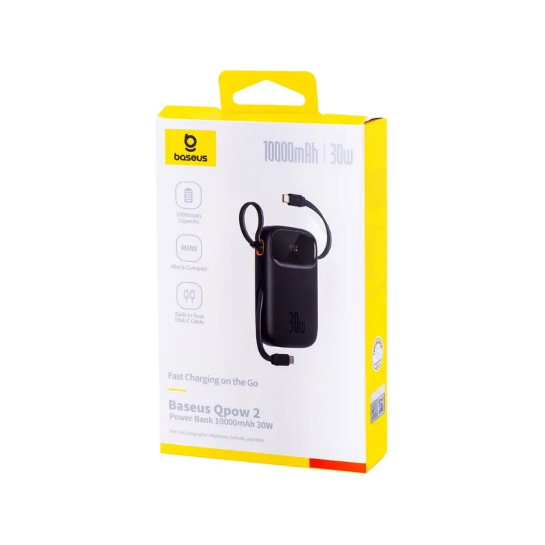 Baseus Qpow 2 P10055008113-00 10000 mAh 30W must LiPo kiirlaadimisega akupank sisseehitatud ekraani ja USB-C/USB-A väljunditega