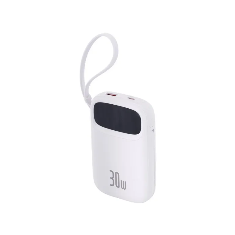 Baseus QPow2 P10055008213-00 10000 mAh 30W valge kiirlaadimisega LiPo akupank USB-C/USB-A, kuni 4 seadmele, digitaalse ekraaniga