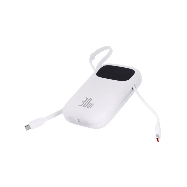 Baseus QPow2 P10055008213-00 10000 mAh 30W valge kiirlaadimisega LiPo akupank USB-C/USB-A, kuni 4 seadmele, digitaalse ekraaniga